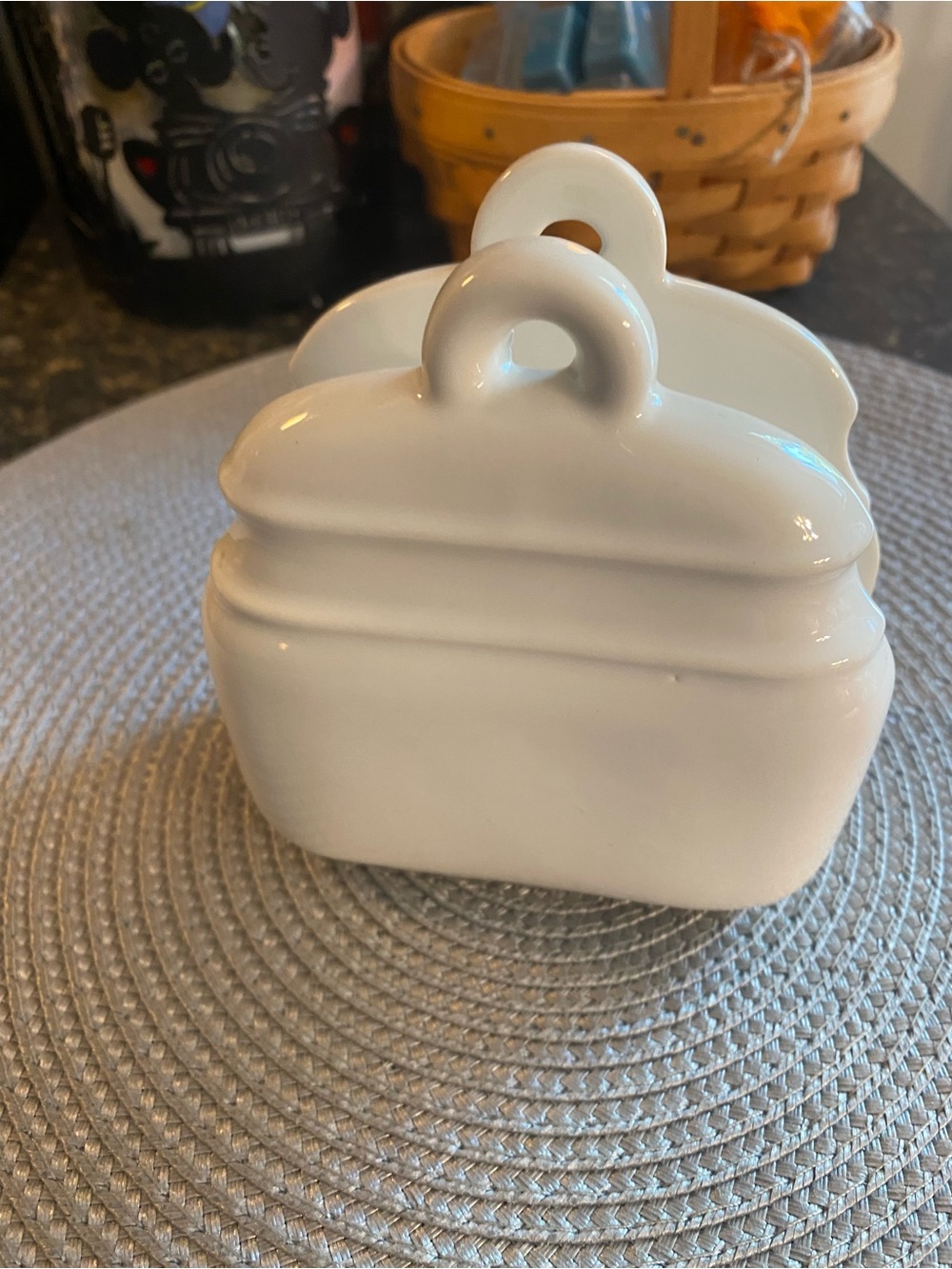 Vintage 80s Cottagecore Ceramic Napkin Holder Country Heart Bow Grannycore Caddy - Picture 11 of 14